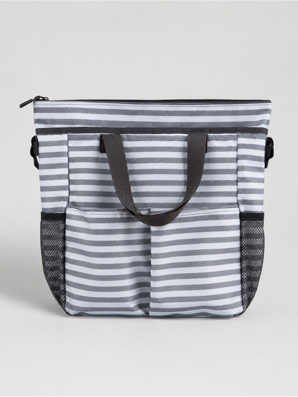 thirty-one white and grey stripes tote/diaper bag